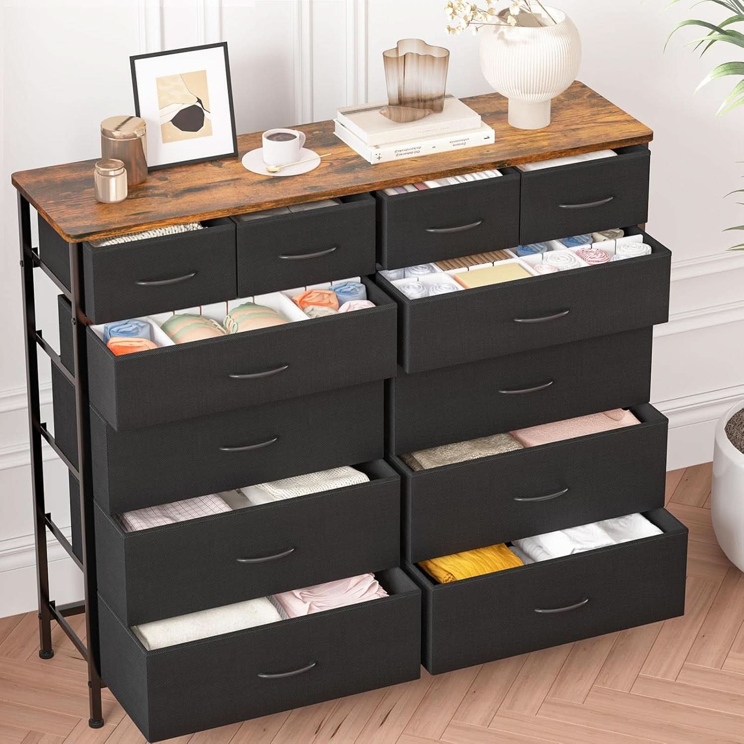 12 Drawer Dresser With Fabric Drawers For Bedroom And Closet Storage