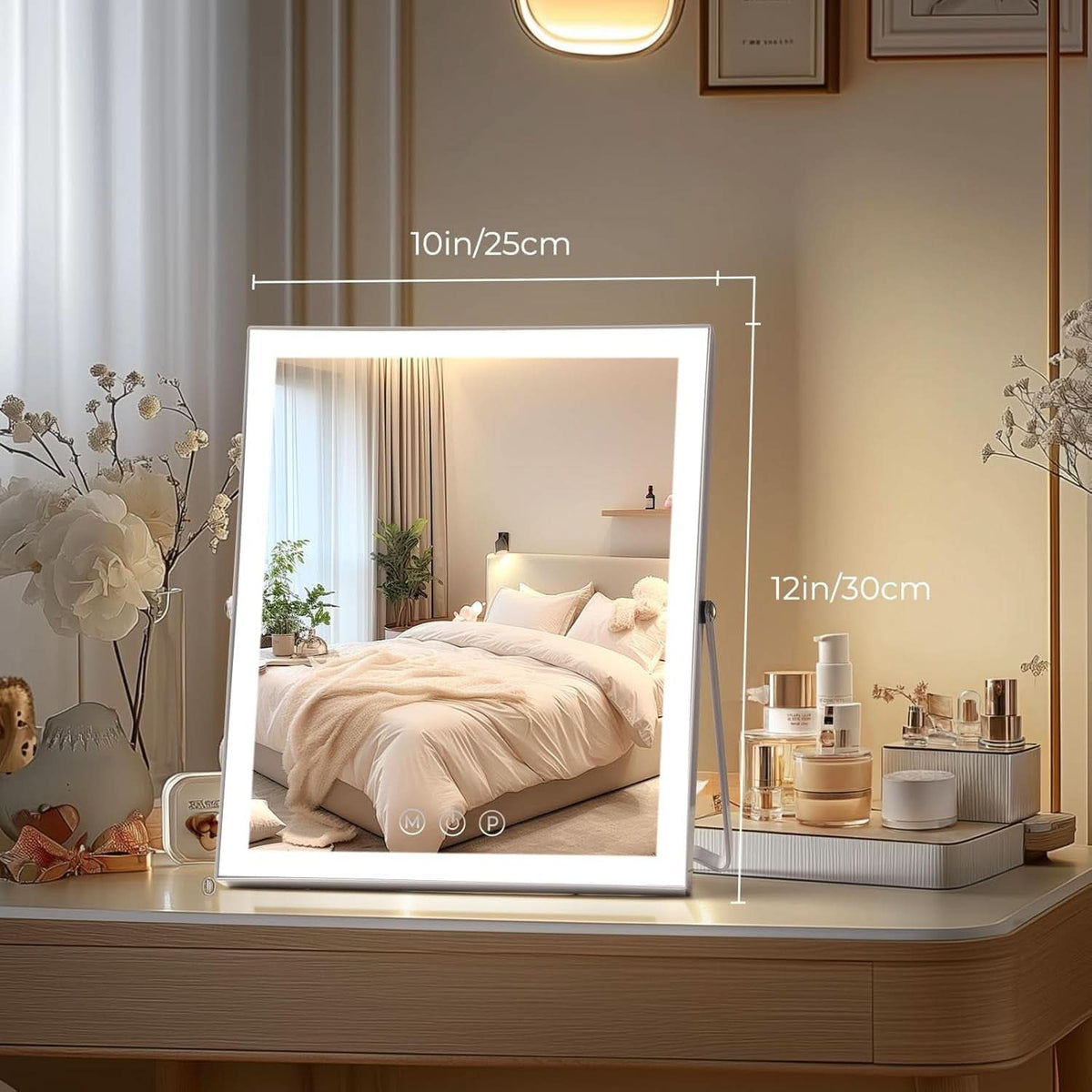 12 Inch Lighted Vanity Mirror Portable 3 Color Modes White