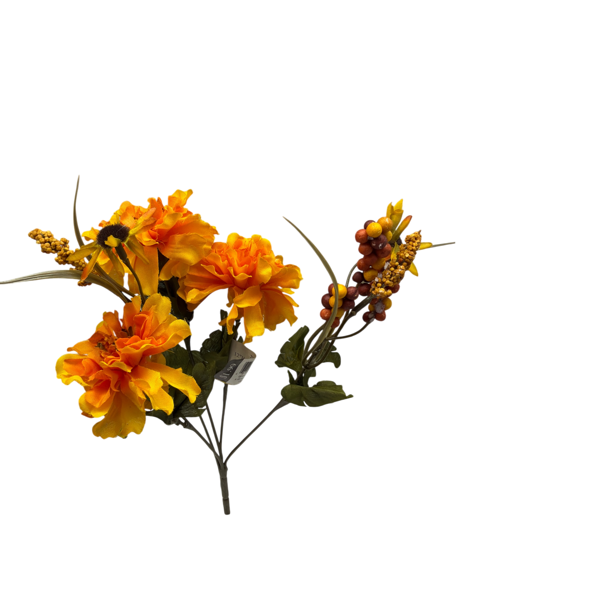 12 inch Faux Mixed Marigolds With Berries Bush