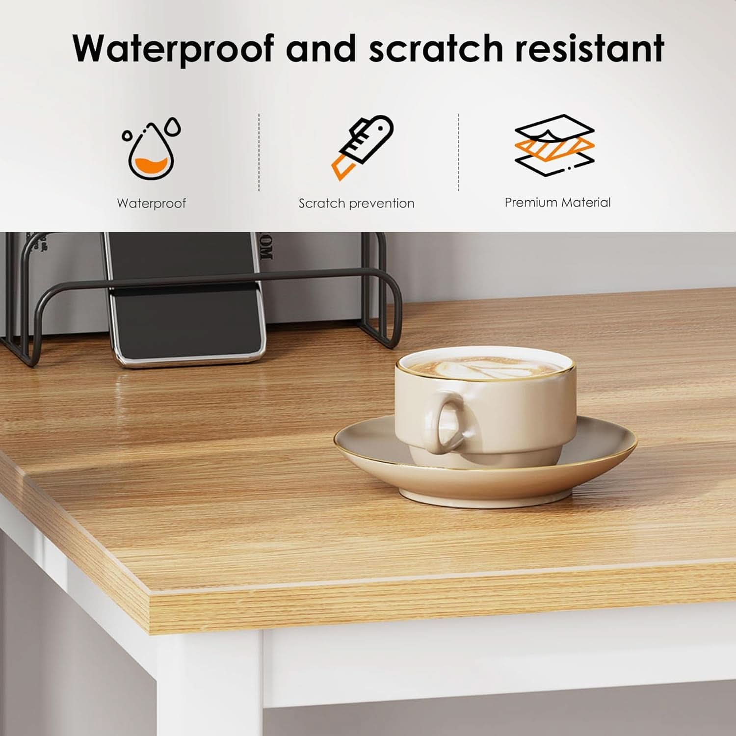 120cm Teak Wood White High Gloss Finish Desk Stability
