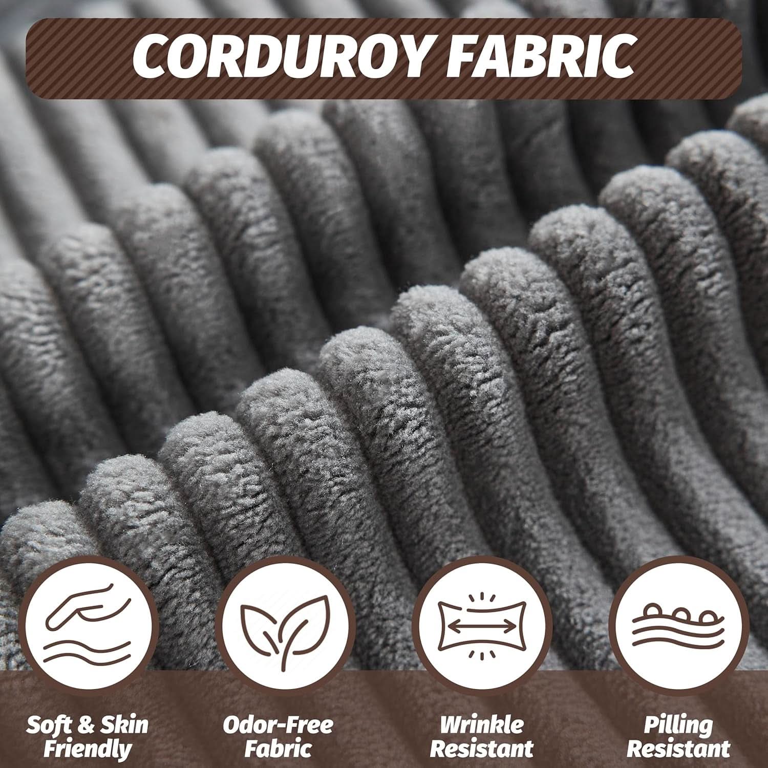 125Inch Oversized Corduroy Cloud Sleeper Grey Sofa