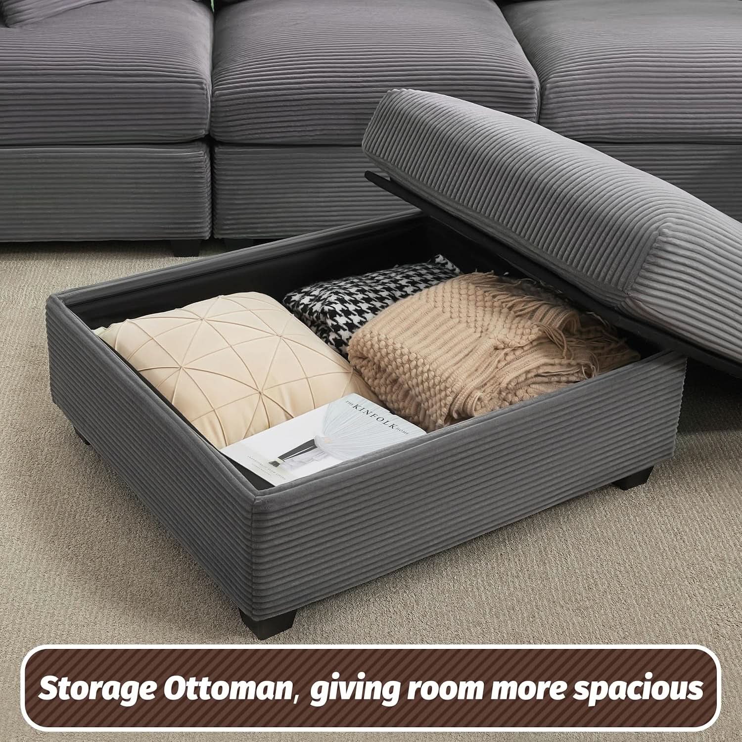 125Inch Oversized Corduroy Cloud Sleeper Grey Sofa