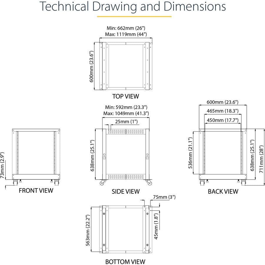 12U Server Rack - Adjustable Depth Open Frame Cabinet | StarTech.com 4POSTRACK12U