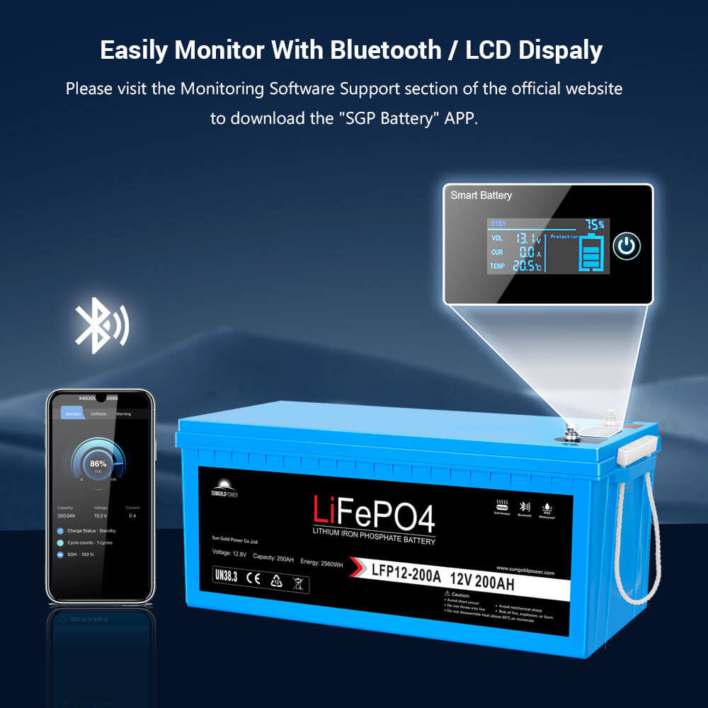 12V 100Ah/ 200Ah LiFePo4 Deep Cycle Lithium Battery Bluetooth / Self-Heating / IP65