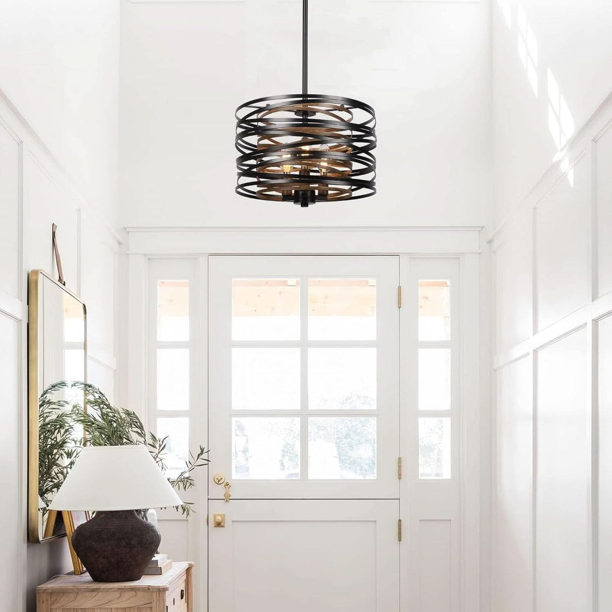 12.6 Rustic Farmhouse Three Light Drum Chandelier Black