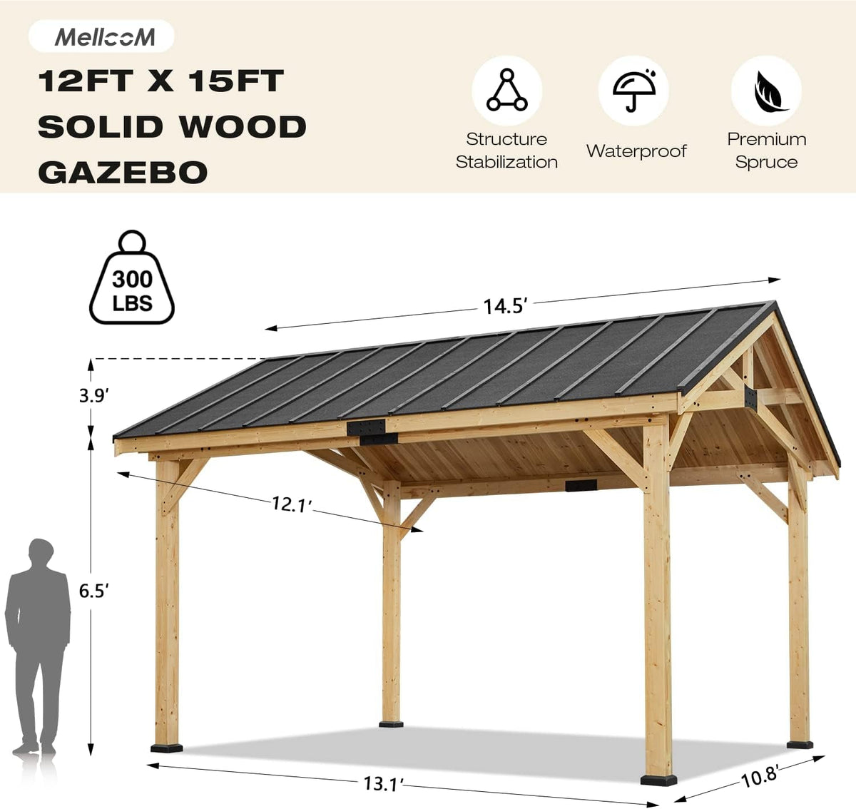 12x15 Spruce Gazebo Hardtop With Asphalt Roof Outdoor