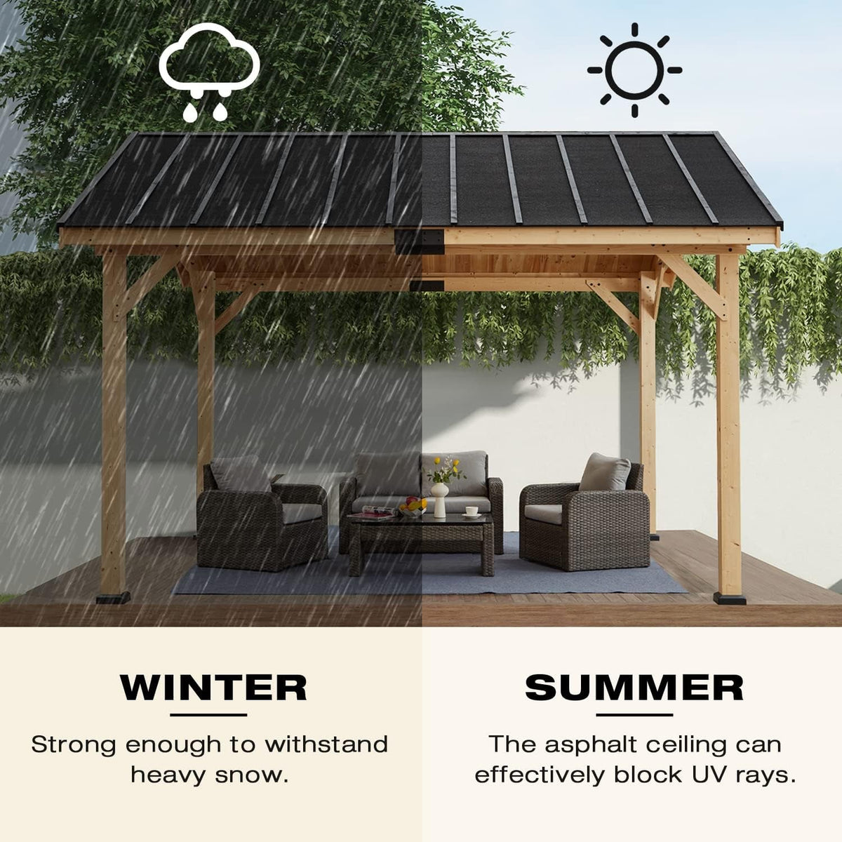 12x15 Spruce Gazebo Hardtop With Asphalt Roof Outdoor