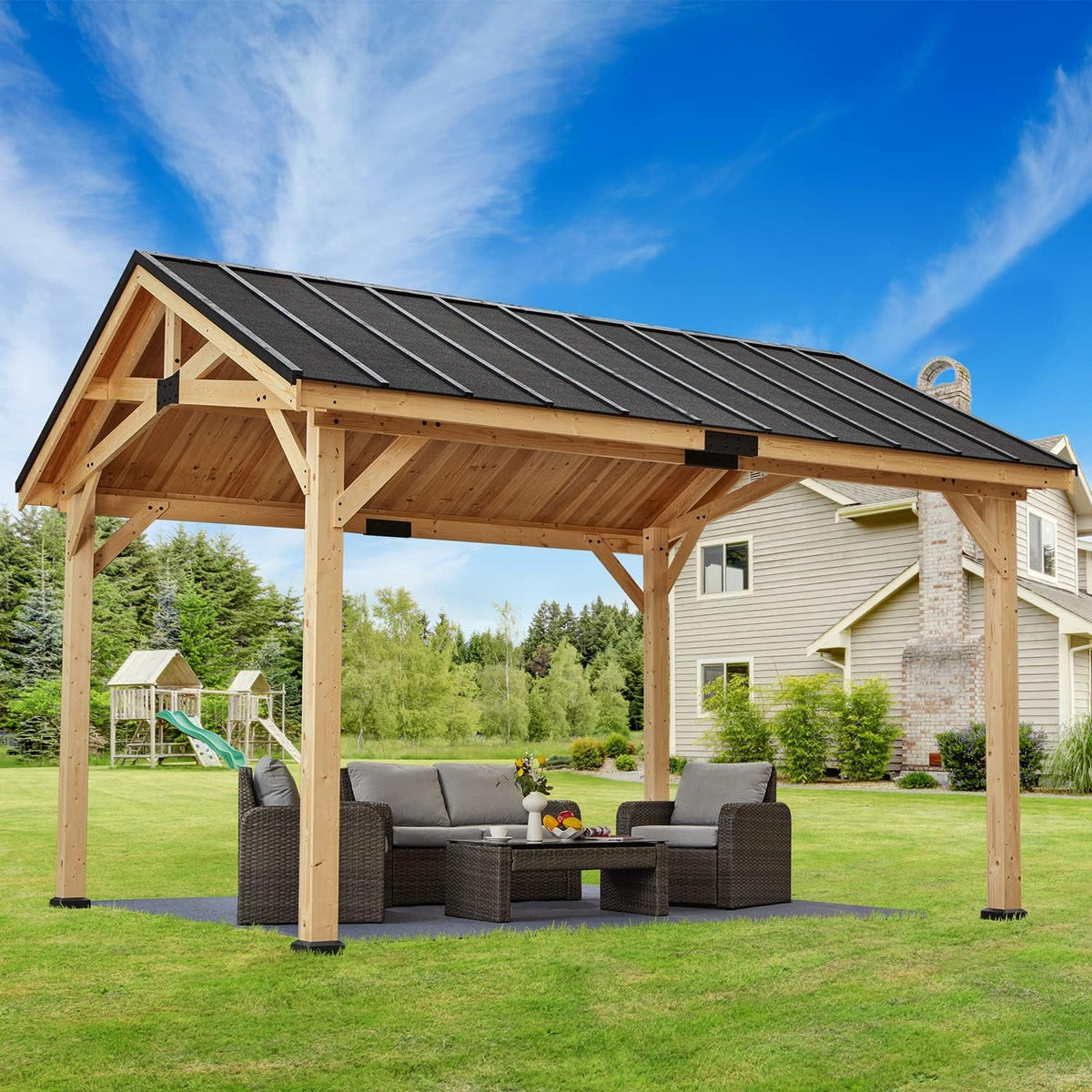12x15 Spruce Gazebo Hardtop With Asphalt Roof Outdoor