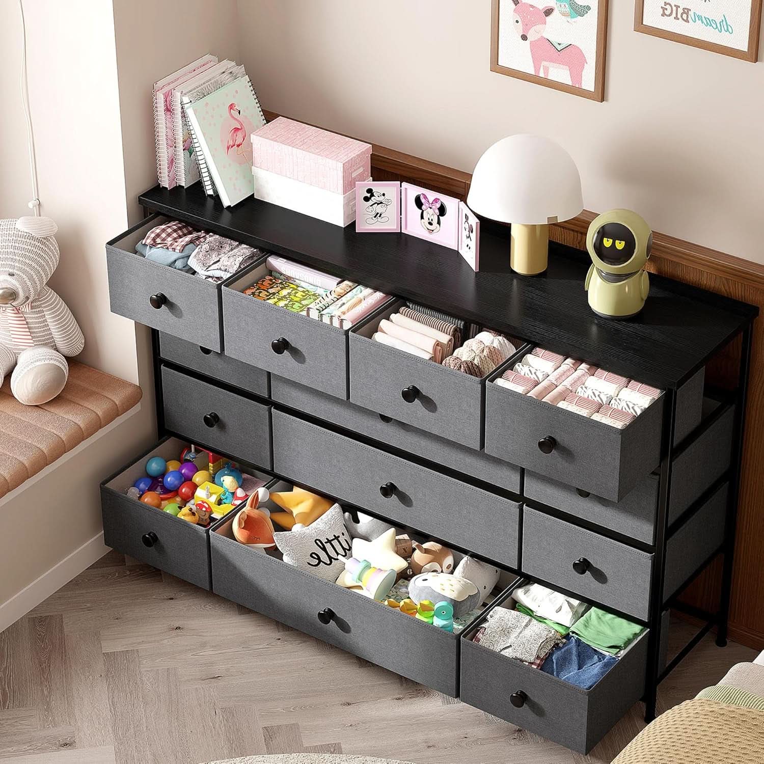 13 Drawer Dresser In Dark Grey For Bedroom Storage