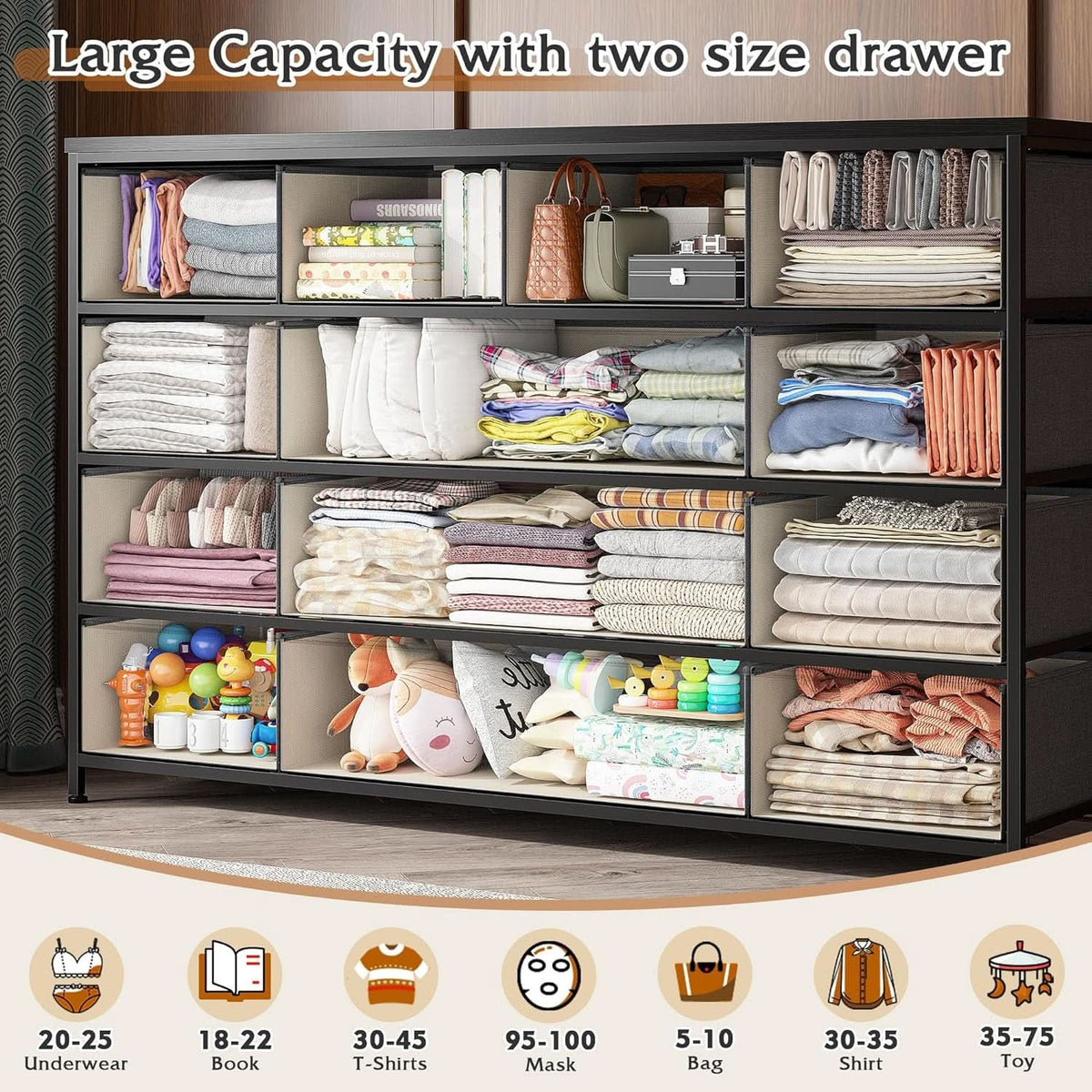 13 Drawer Dresser In Dark Grey For Bedroom Storage