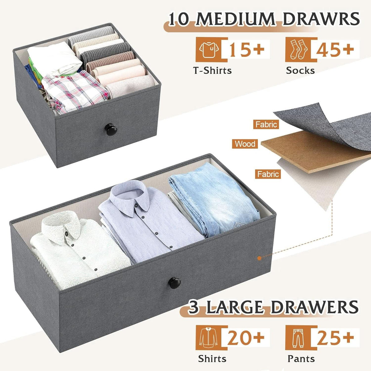 13 Drawer Dresser In Dark Grey For Bedroom Storage