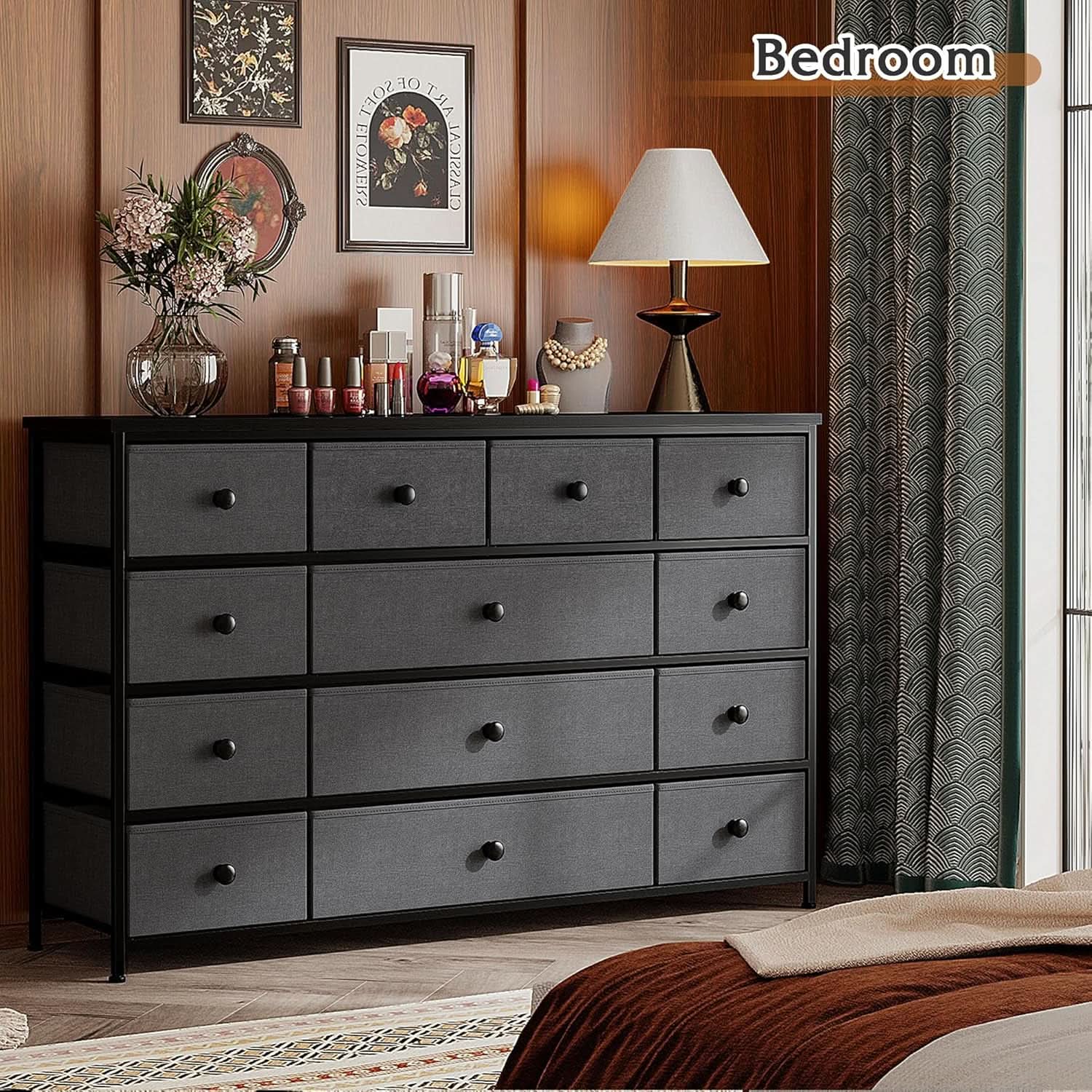 13 Drawer Dresser In Dark Grey For Bedroom Storage