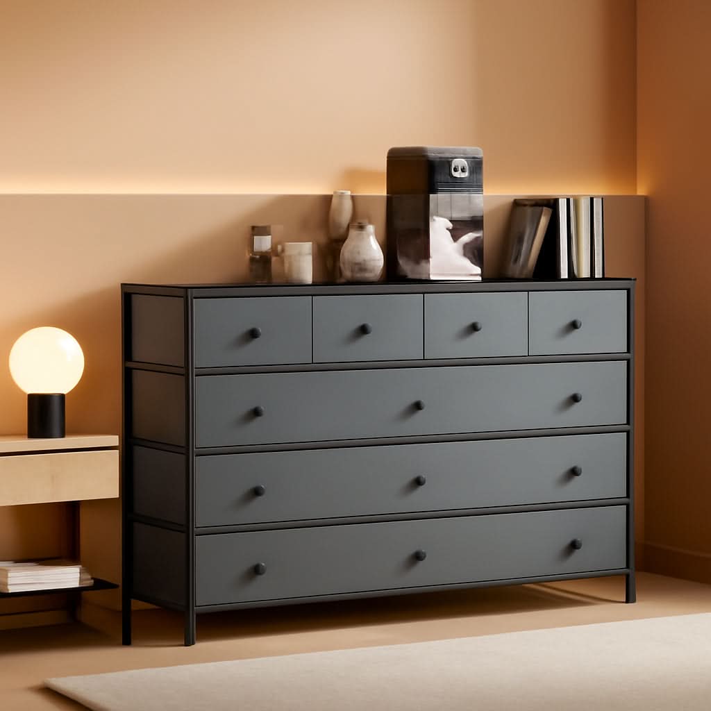 13 Drawer Dresser In Dark Grey For Bedroom Storage