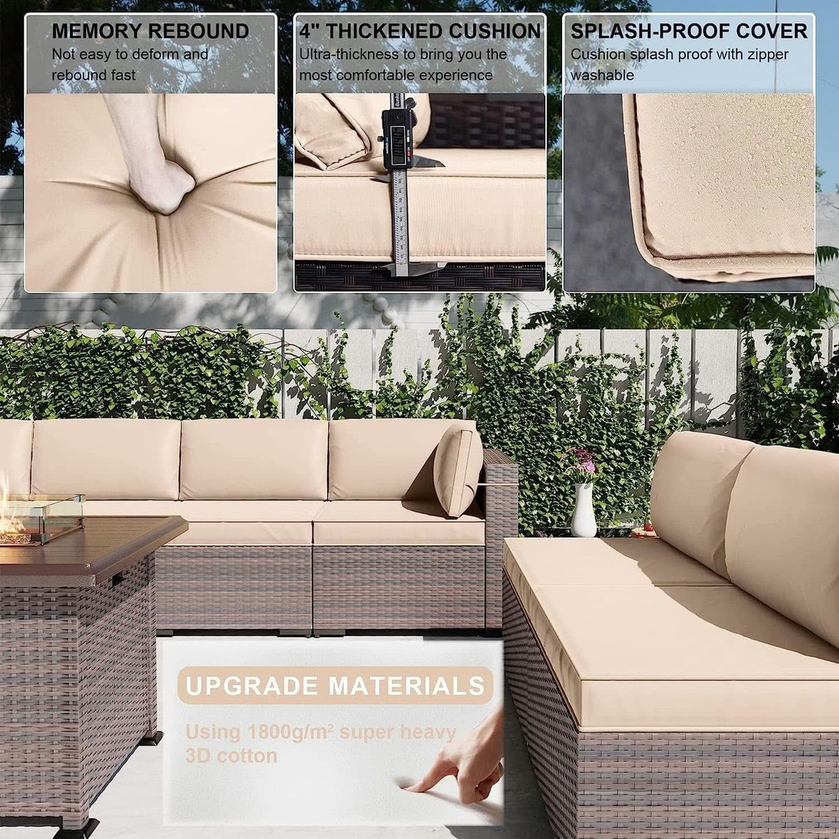 13 Piece Outdoor Patio Furniture Set with Fire Pit