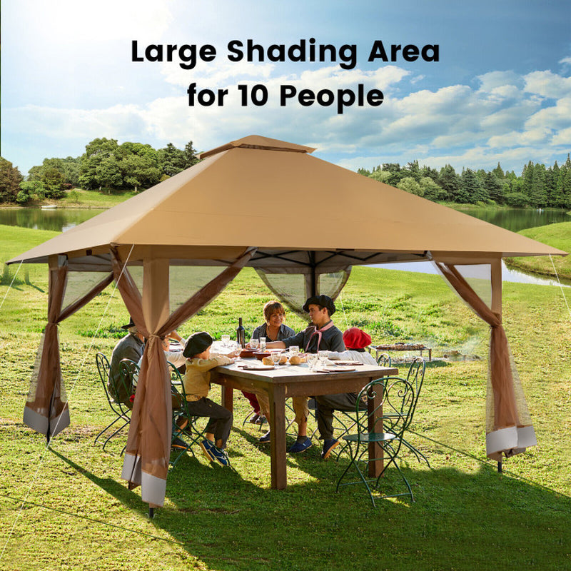 13x13 Pop Up Gazebo Canopy Tent With Mesh Sidewalls