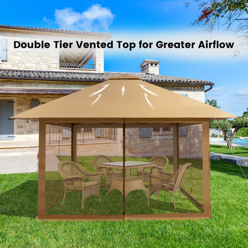 13x13 Pop Up Gazebo Canopy Tent With Mesh Sidewalls