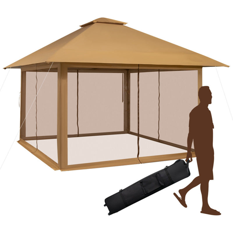 13x13 Pop Up Gazebo Canopy Tent With Mesh Sidewalls