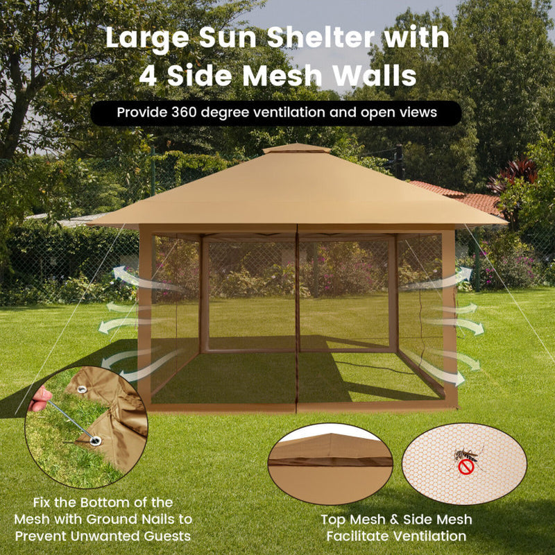 13x13 Pop Up Gazebo Canopy Tent With Mesh Sidewalls