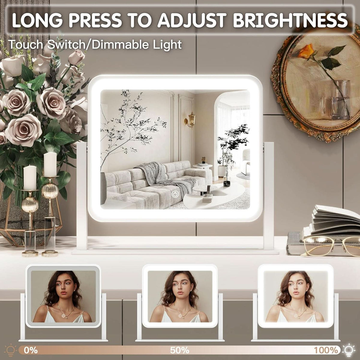 14 By 12 Inch Lighted Vanity Mirror With Dimmable 3 Color Lighting