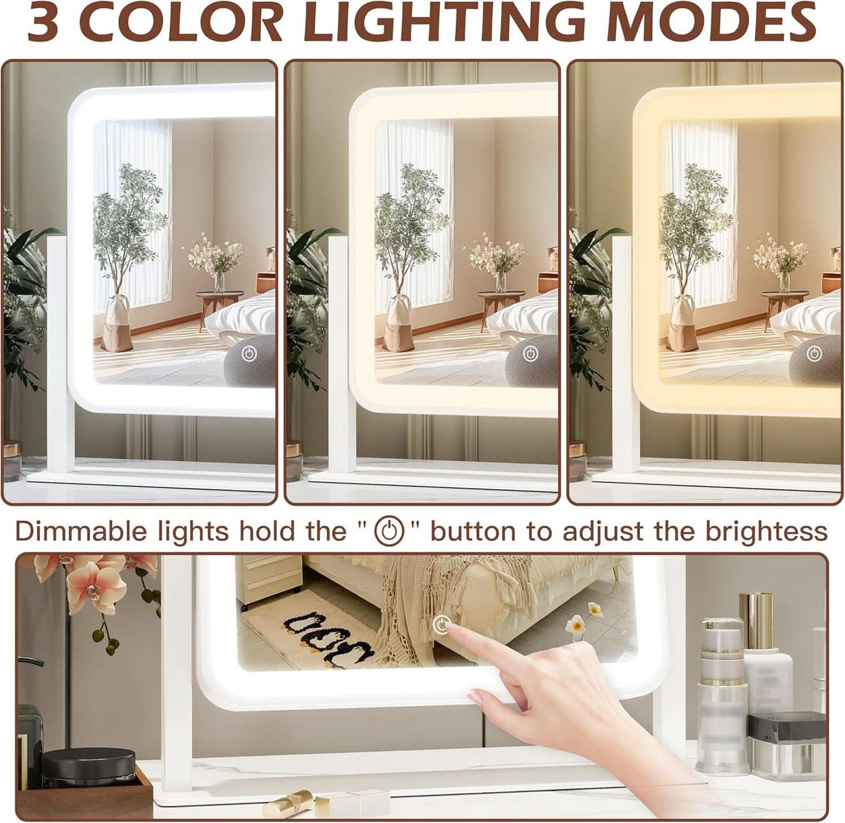 14 By 12 Inch Lighted Vanity Mirror With Dimmable 3 Color Lighting