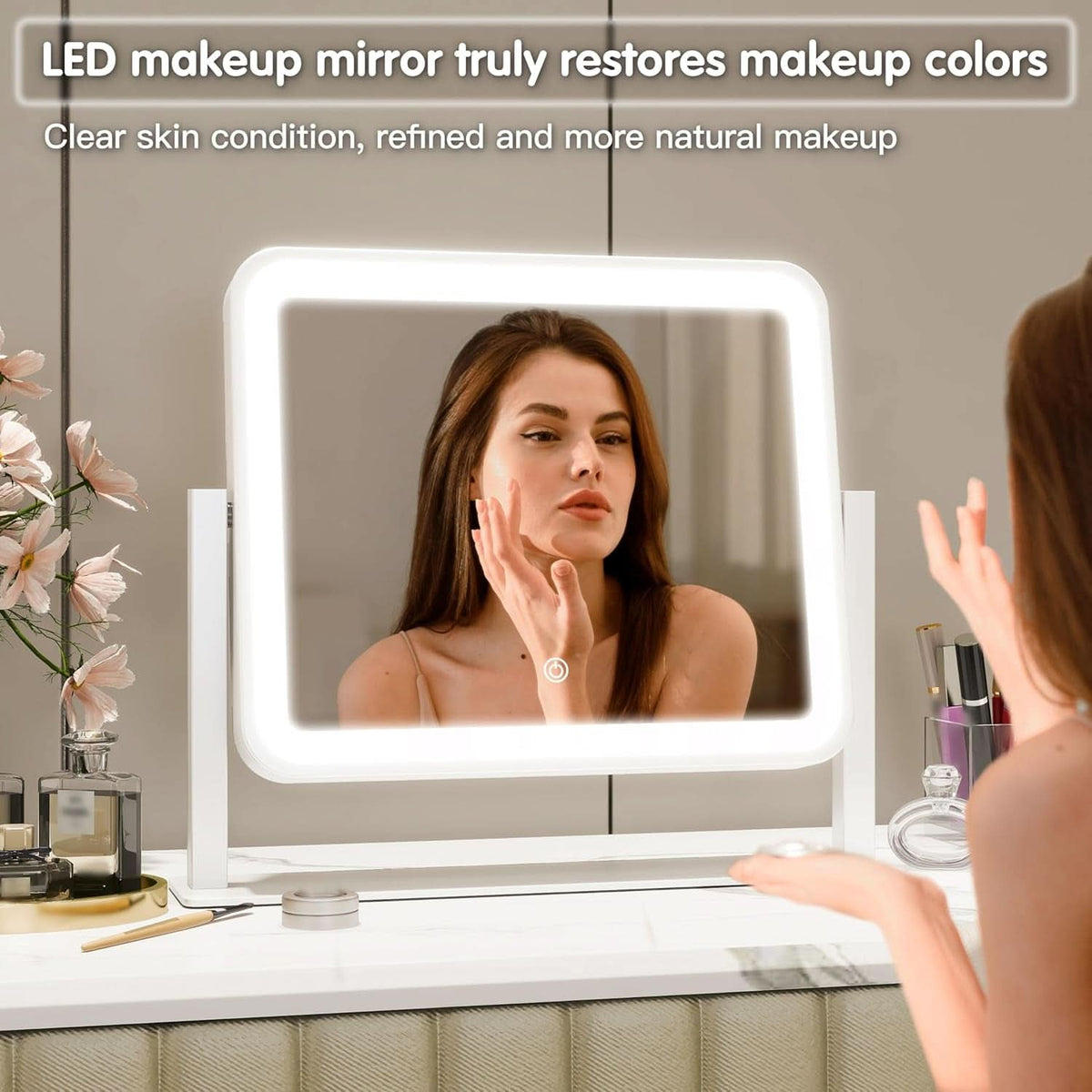 14 By 12 Inch Lighted Vanity Mirror With Dimmable 3 Color Lighting