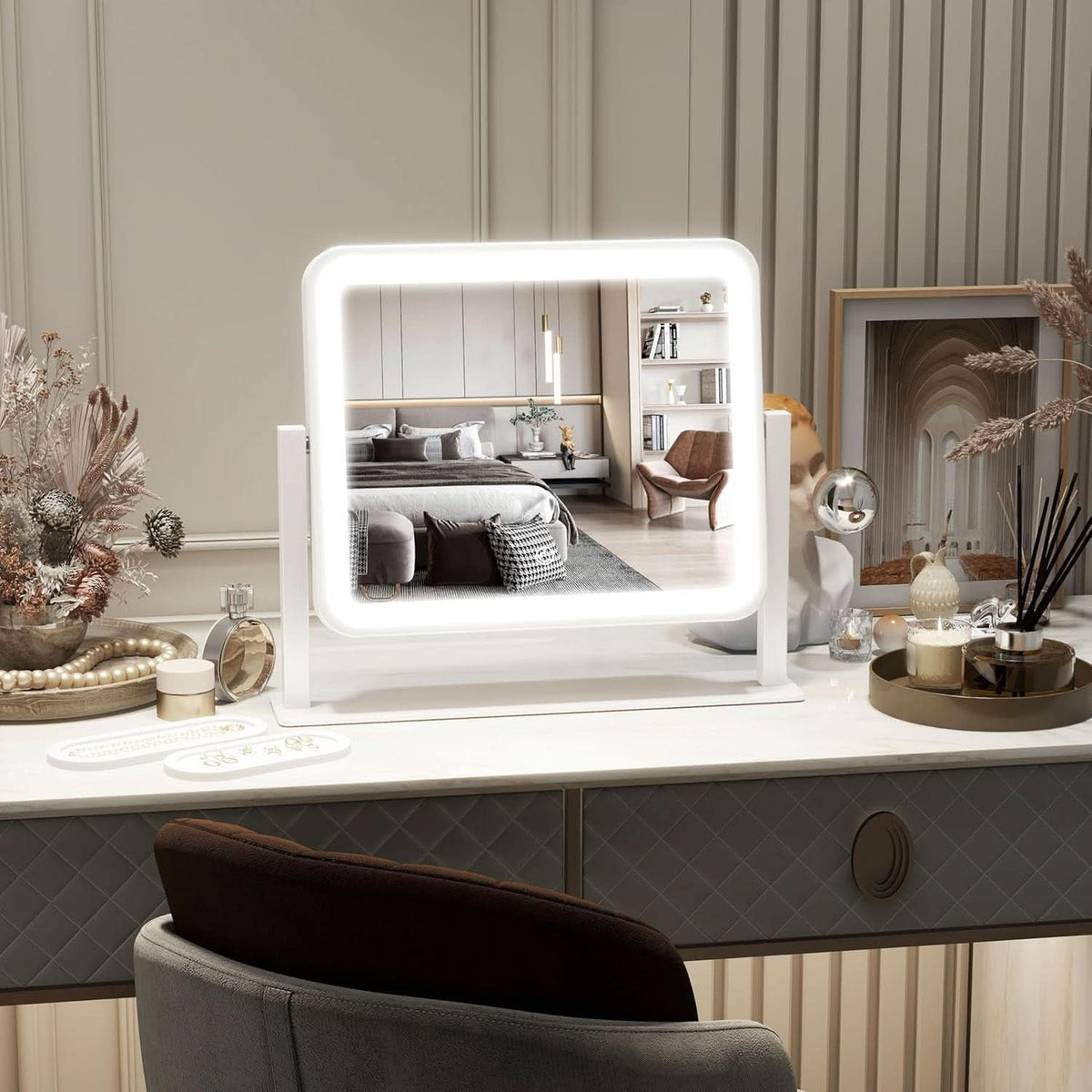 14 By 12 Inch Lighted Vanity Mirror With Dimmable 3 Color Lighting