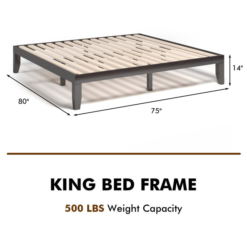 14 King Size Rubber Wood Platform Bed Frame Slat Support