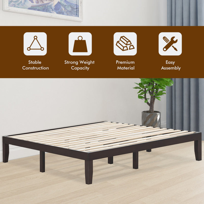 14 King Size Rubber Wood Platform Bed Frame Slat Support