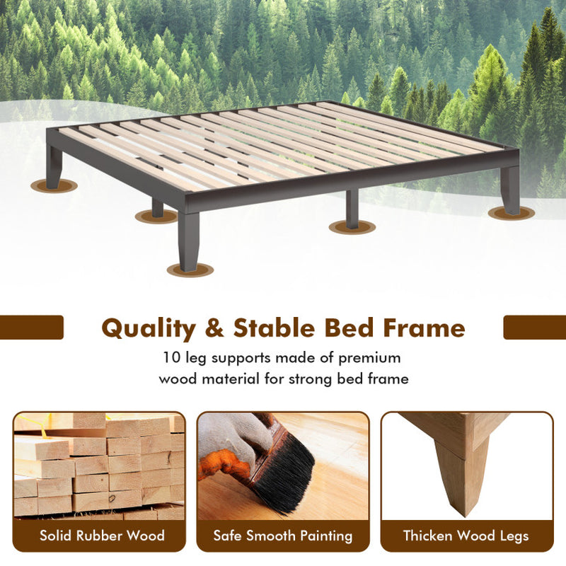 14 King Size Rubber Wood Platform Bed Frame Slat Support