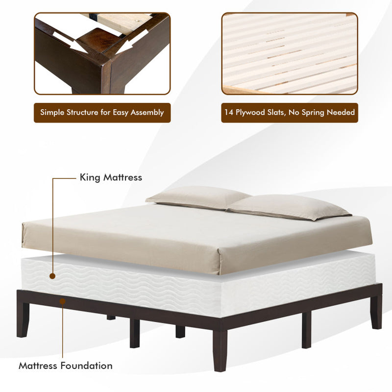 14 King Size Rubber Wood Platform Bed Frame Slat Support