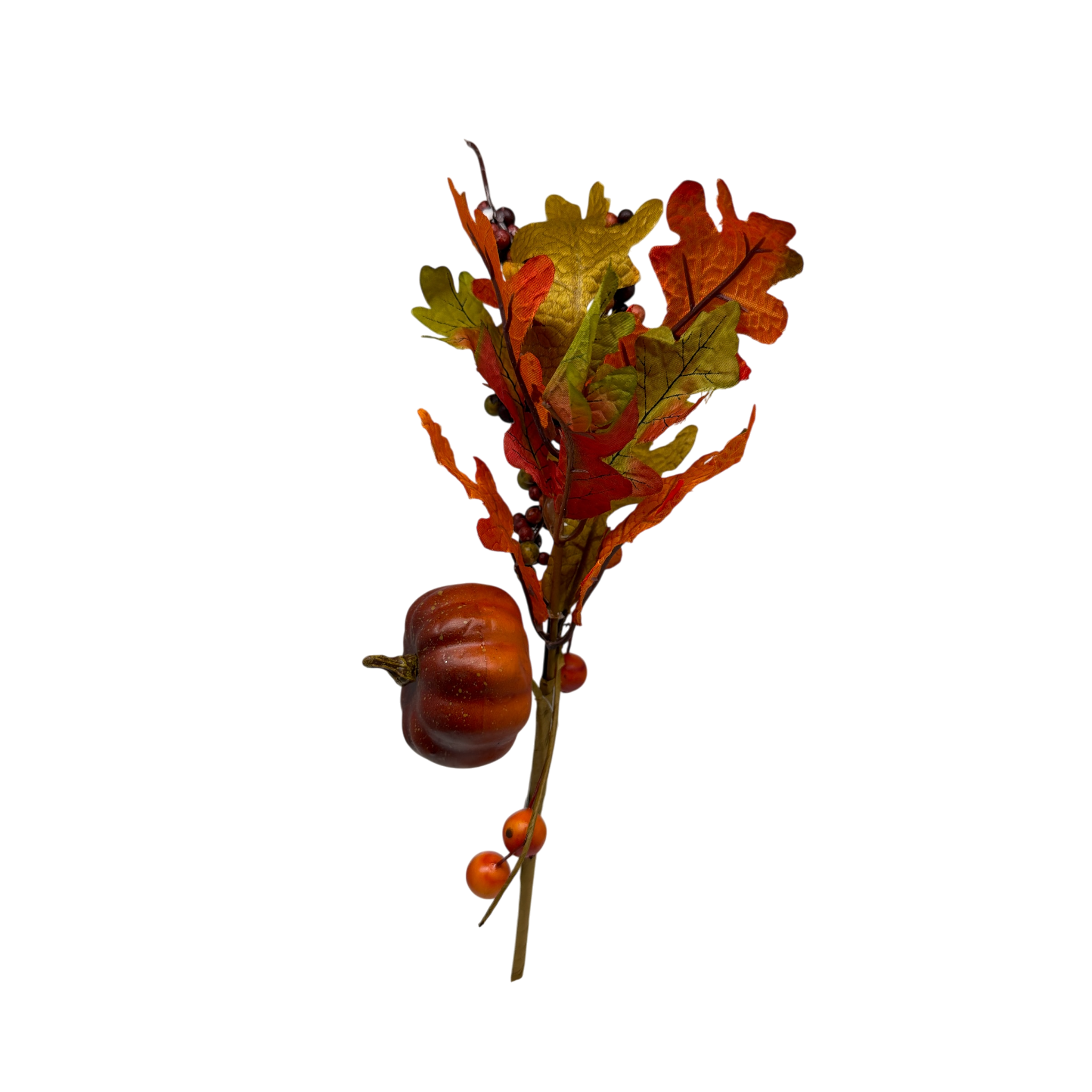 14 inch Faux Pumpkin Pick With Leaves and Berries