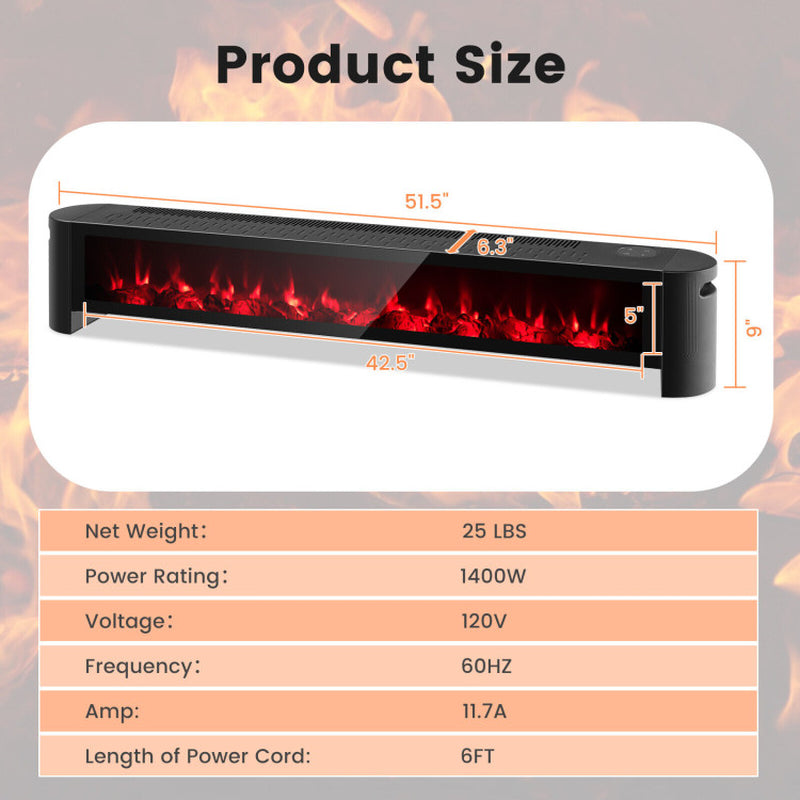 1400W Baseboard Electric Heater With Multicolor Flame