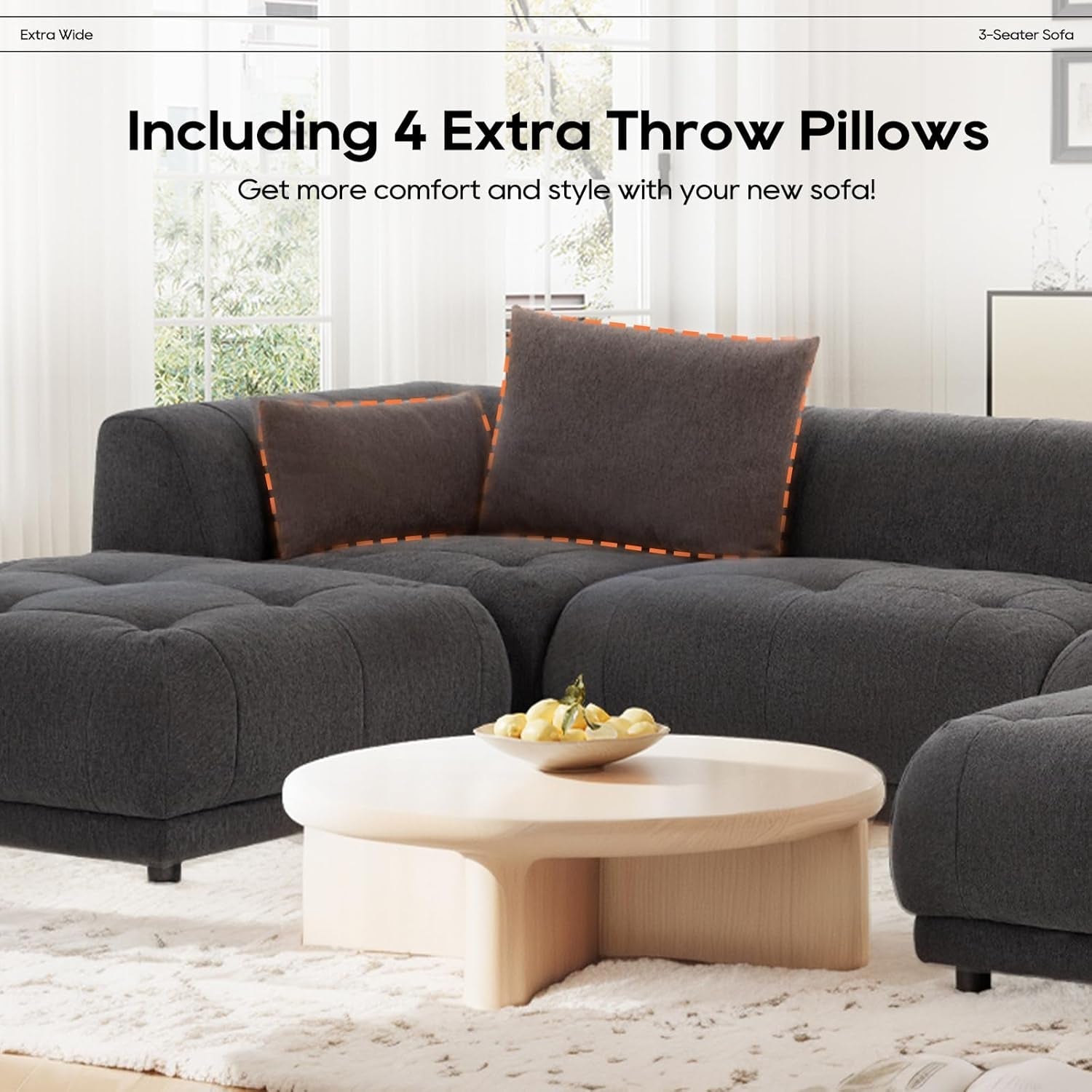 144 Inch Cloud Sectional Sofa With Ottoman In Gray