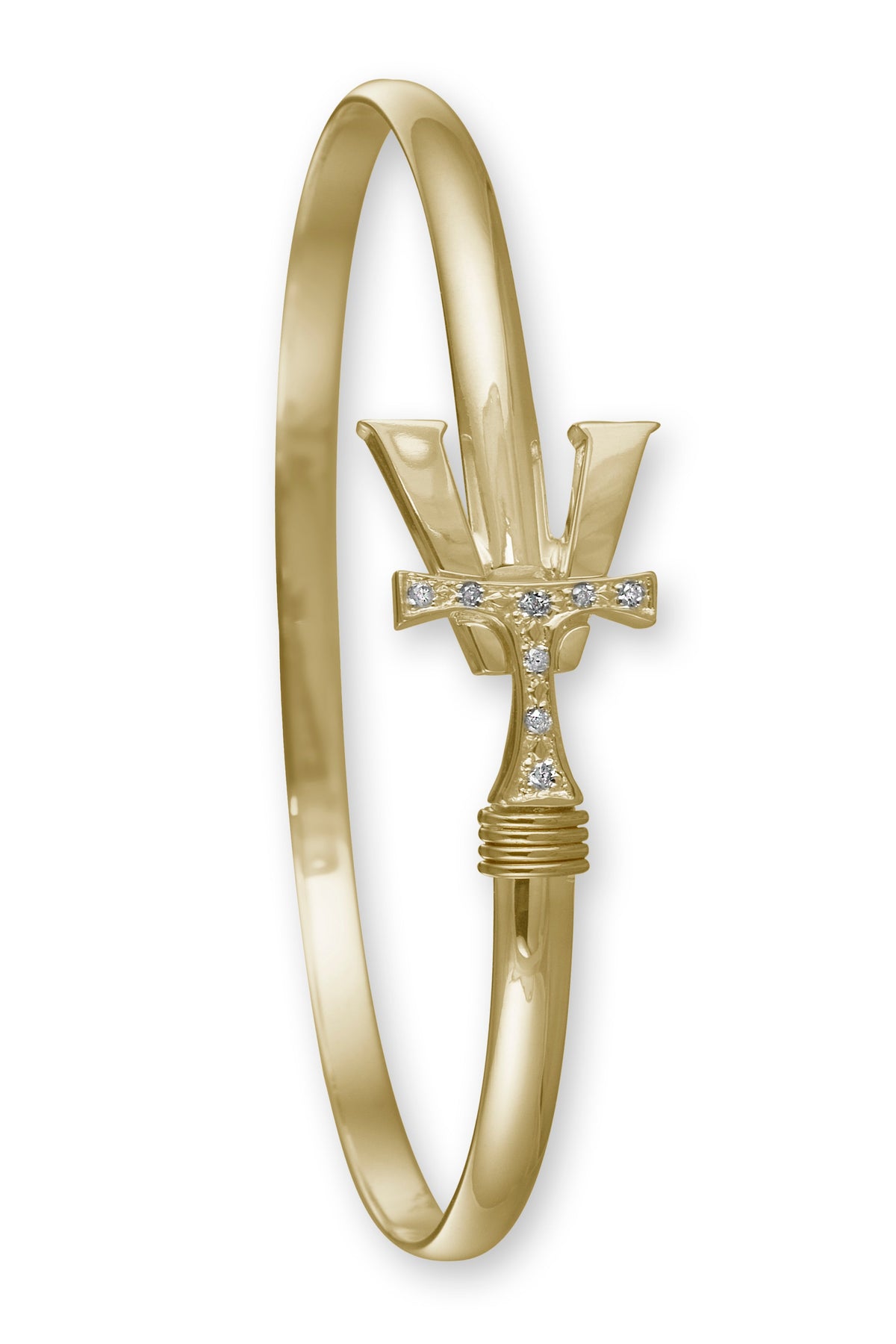 14K Gold Vermont Hook Bracelet with Diamond Accents - 4mm Band - 7 Inch