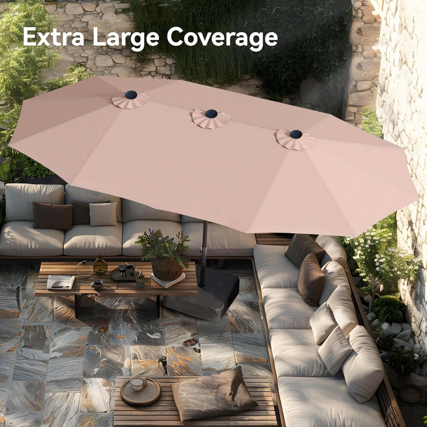 15 Foot Double Sided Patio Umbrella For Outdoor Shade