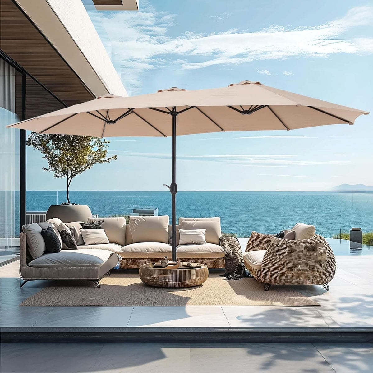 15 Foot Double Sided Patio Umbrella For Outdoor Shade