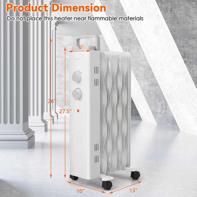 1500W Oil Filled Space Heater With Universal Wheels