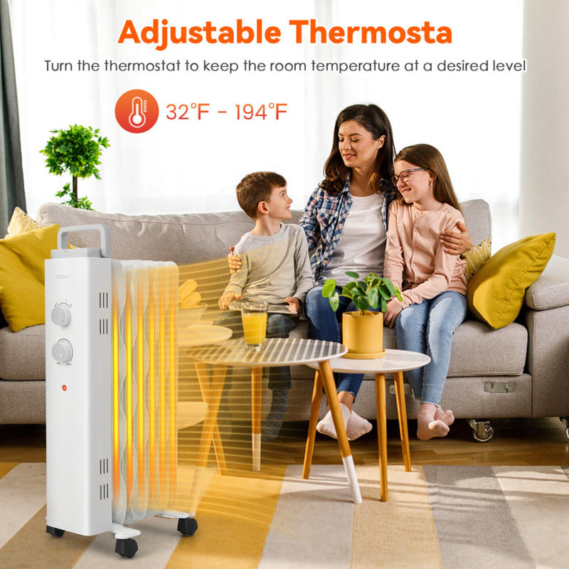1500W Oil Filled Space Heater With Universal Wheels