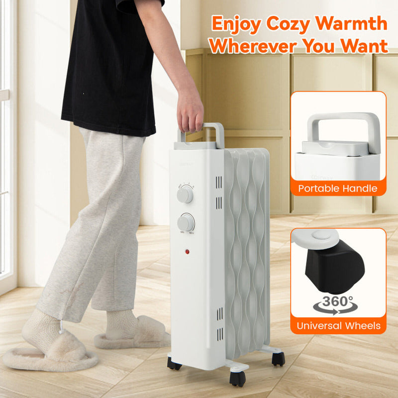 1500W Oil Filled Space Heater With Universal Wheels