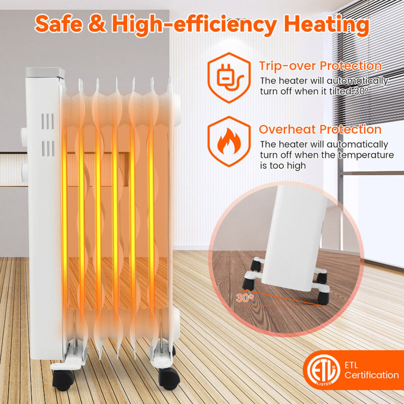 1500W Oil Filled Space Heater With Universal Wheels