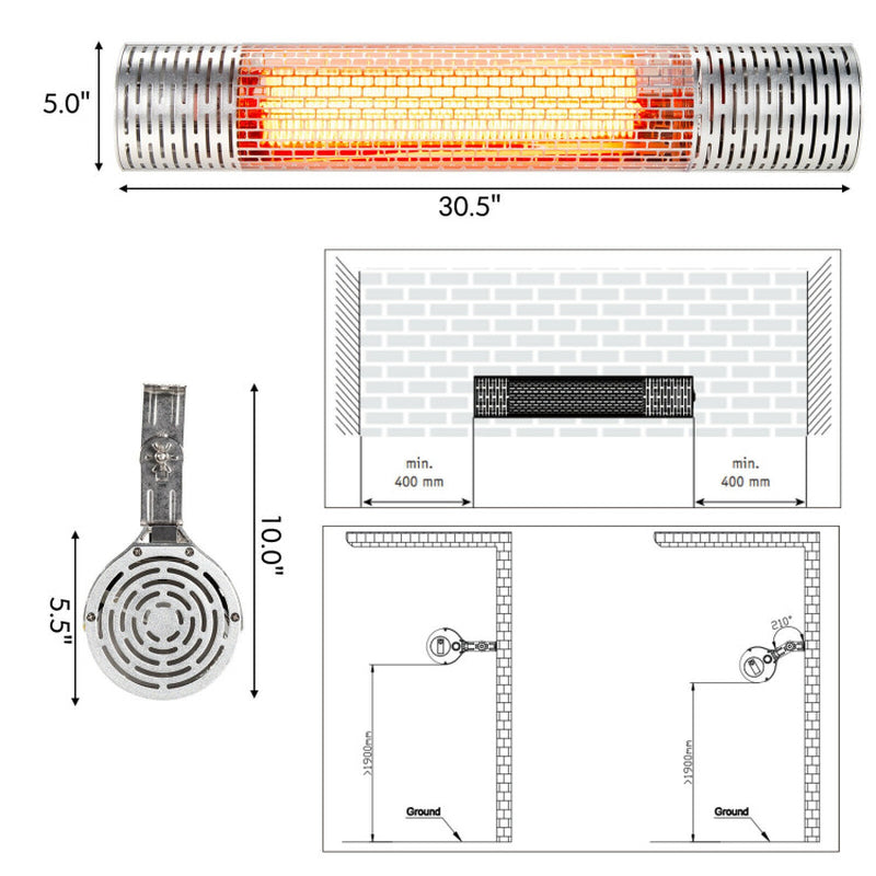 1500W Wall Mounted Infrared Heater Adjustable 750W To 1500W