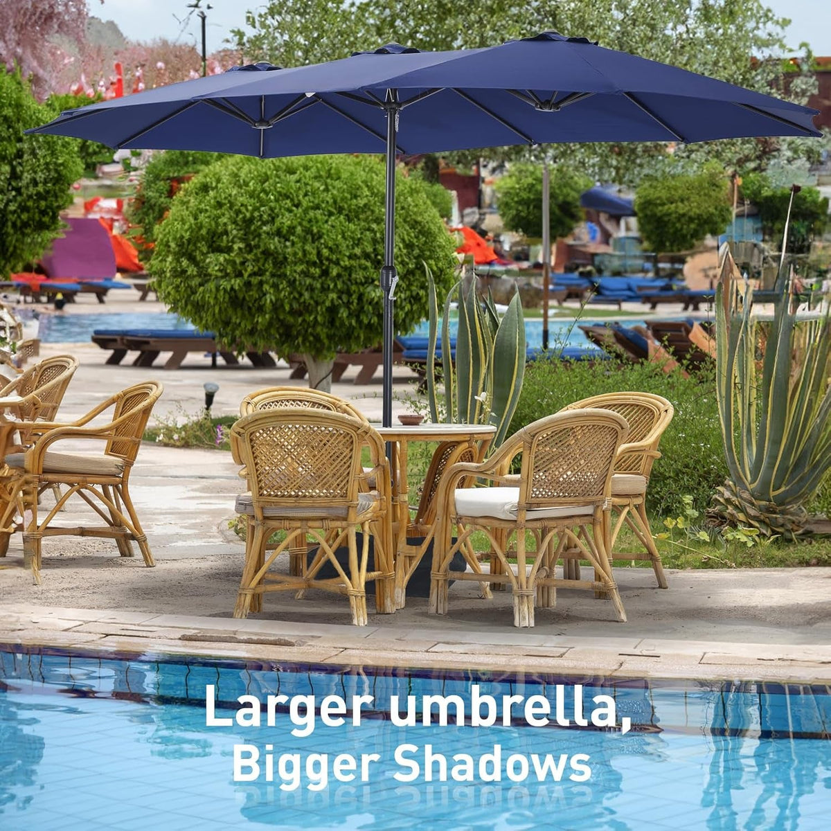15Ft Blue Patio Umbrella With Base Crank Stand Included