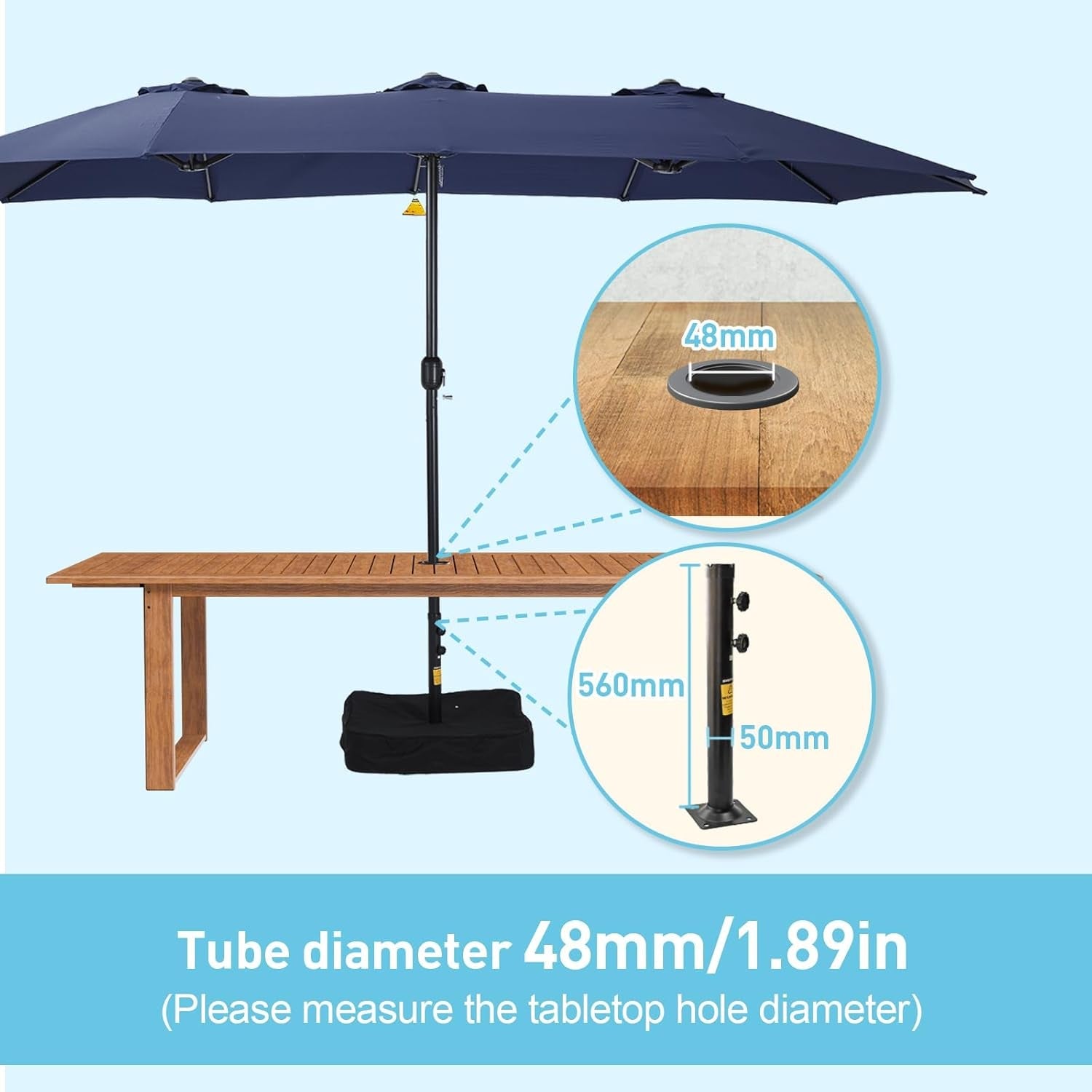 15Ft Blue Patio Umbrella With Base Crank Stand Included