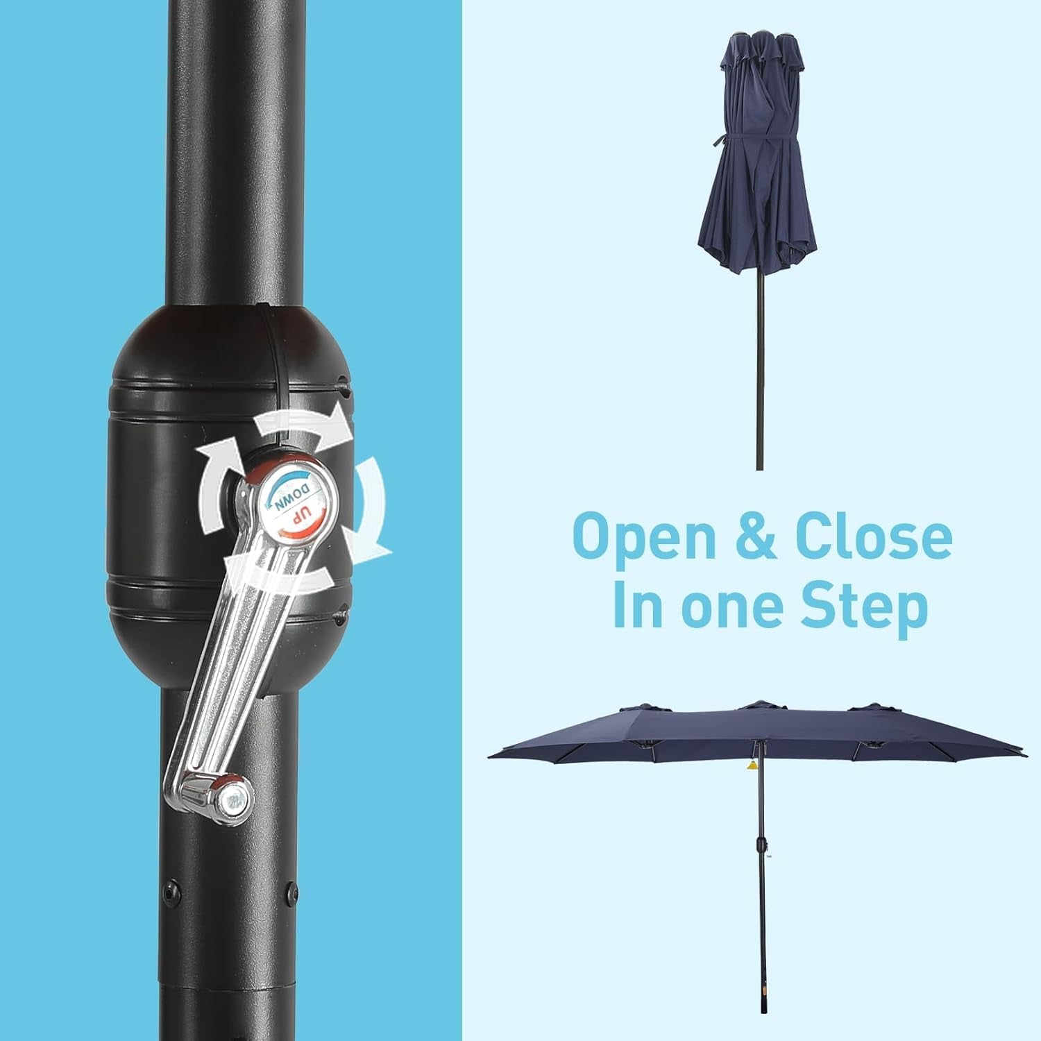 15Ft Blue Patio Umbrella With Base Crank Stand Included
