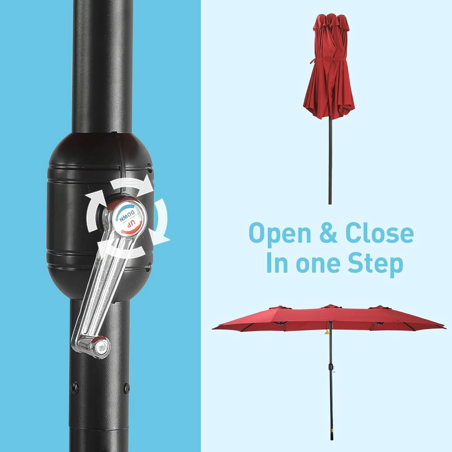 15Ft Red Patio Umbrella With Base UV Protected Outdoor