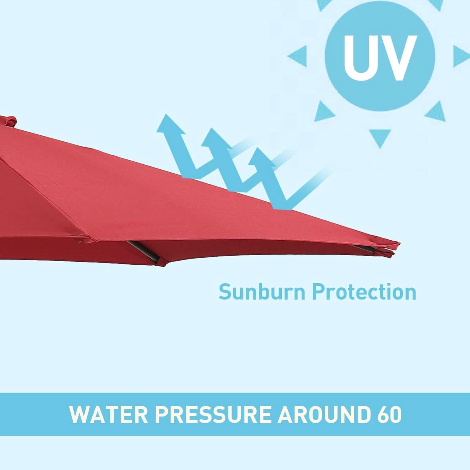 15Ft Red Patio Umbrella With Base UV Protected Outdoor