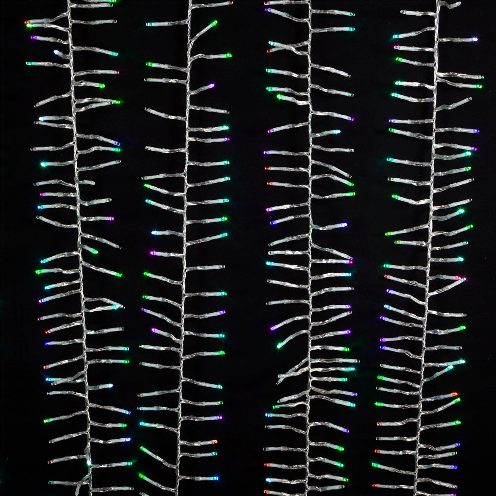 16' 480-Light Twinkle 3MM LED Color Changing Cluster Garland With Clear Wire