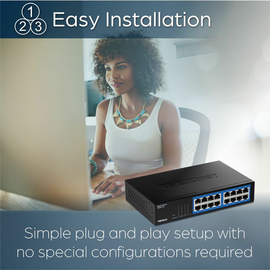 16 Port Gigabit Switch - Desktop Ethernet Switches for Small Business | TRENDnet TEG-S17D