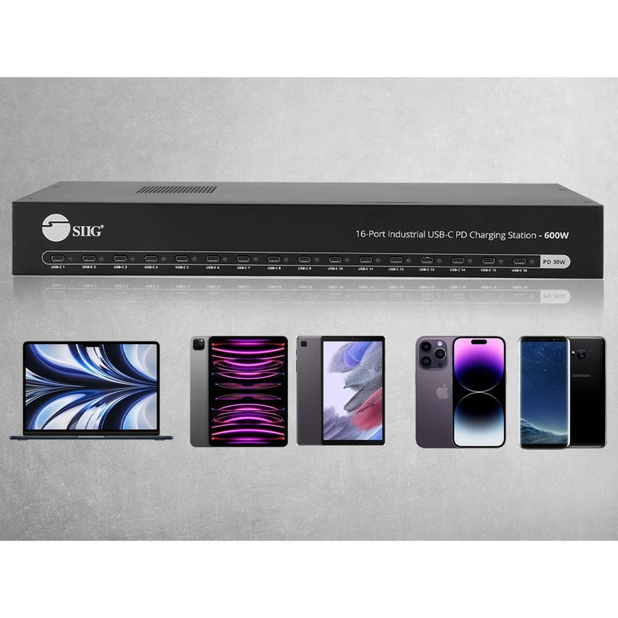 16-Port Industrial USB-C PD Charging Station - 600W - SIIG Industrial grade power charging