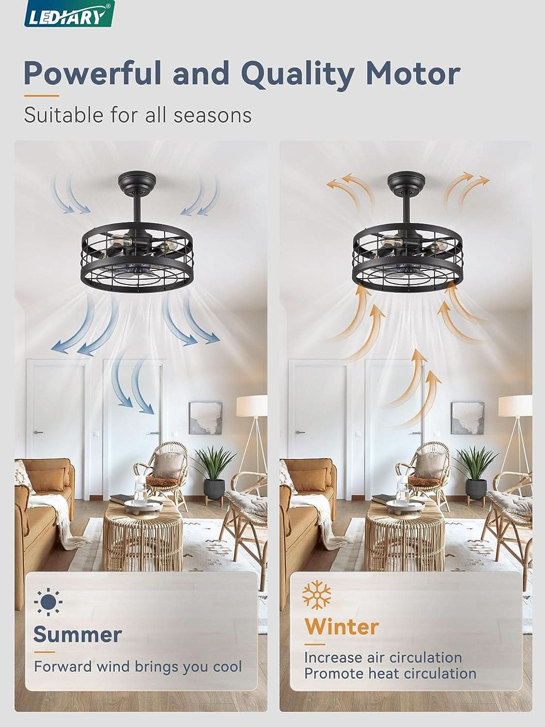 16.5 Inch Black Ceiling Fan Industrial Cage Design